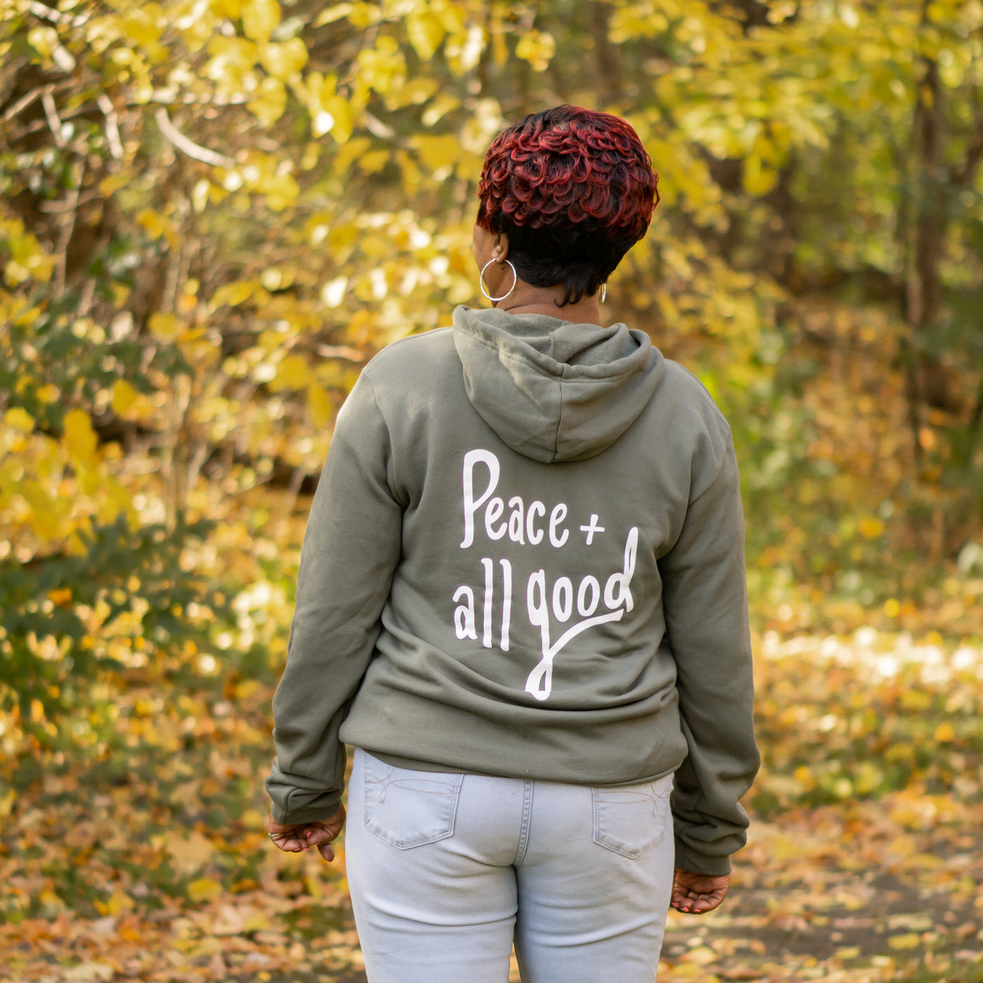 Peace + All Good - Zip Up - Olive